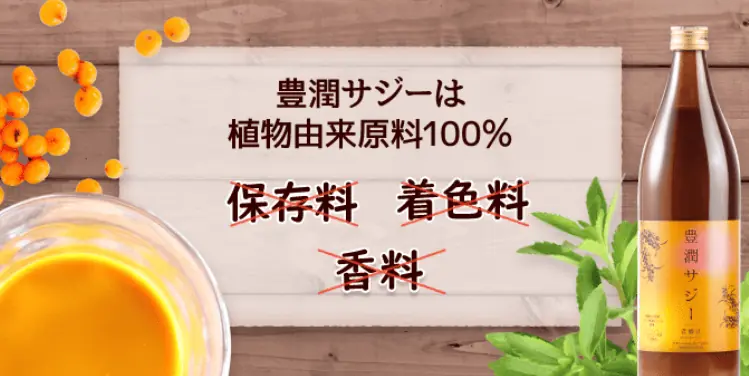 豊潤サジーは5つの無添加（保存料・着色料・香料・人工甘味料・酸化防止剤）