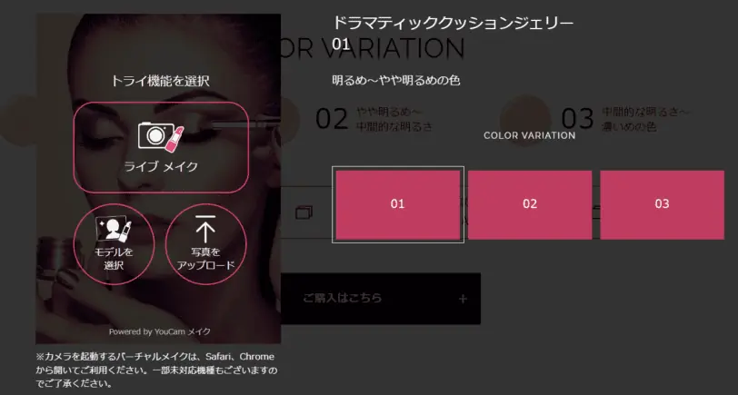 マキアージュ公式サイトの「自分の顔で試す」