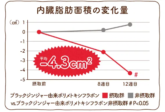 ポリメトキシフラボンの摂取による試験結果(内臓脂肪)