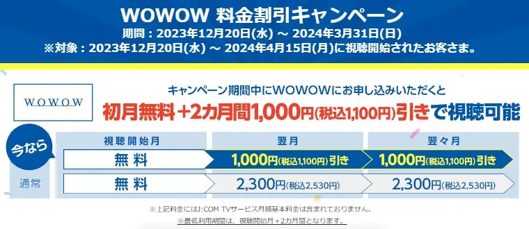 WOWOWキャンペーンコード｜JCOM入会キャンペーン