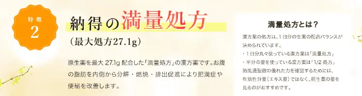 生漢煎は満量処方*1なので効き目を期待できる*1日分の生薬が入っていること（27.1g）