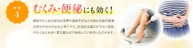 肥満症だけでなく、むくみや便秘にも効果がある生漢煎防風通聖散