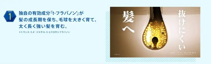 サクセス薬用育毛トニックは有効成分t-フラバノンがヘアサイクルを改善し、抜けにくく強い髪に仕上げる